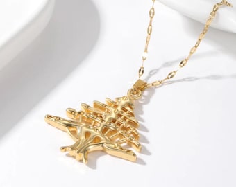 Collar navideño para mujer con diseño de cedro del Líbano, cruz maronita de la Iglesia del Rito Oriental, símbolo de Alá.