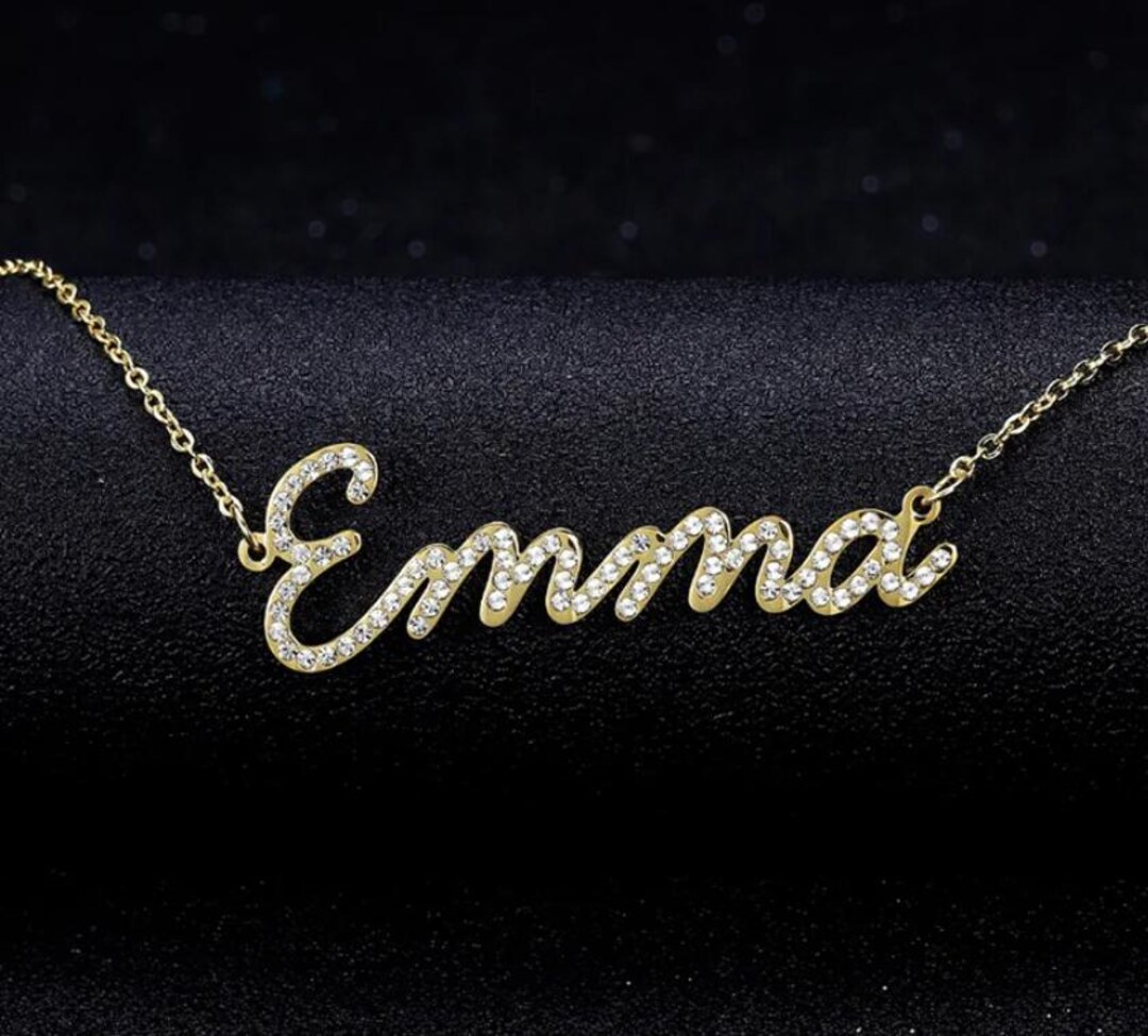 Custom Diamond Name Necklace: 14K Gold Plated Personalized Pendant - Etsy