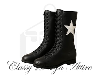 Botas de lucha libre negras para hombre y mujer – Calzado de lucha libre profesional – Botas de cuero personalizables – Botas de lucha libre profesional