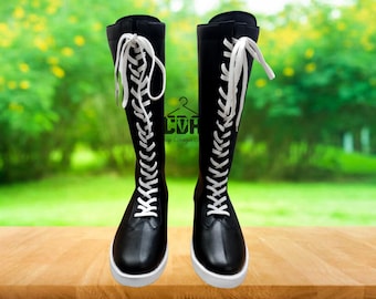 Black Wrestling Boots for Men & Women | Custom Leather Pro Wrestling Shoes | Handmade High-Performance Wrestling Footwear