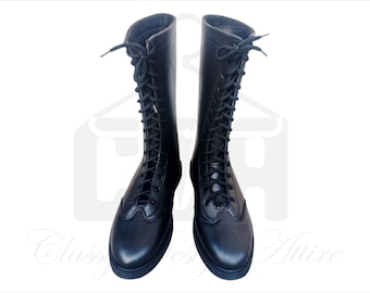 Botas largas de cuero de lucha libre hechas a mano para hombre y mujer, botas negras de lucha libre profesional, zapatos de lucha personalizados, regalos de boda, regalos para marido y mujer.
