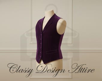 Men Velvet Purple Waistcoat - Luxury Wedding Waistcoat For Men - Party Formal Vest - Premium Velveteen Fabric Vest – Made to Order