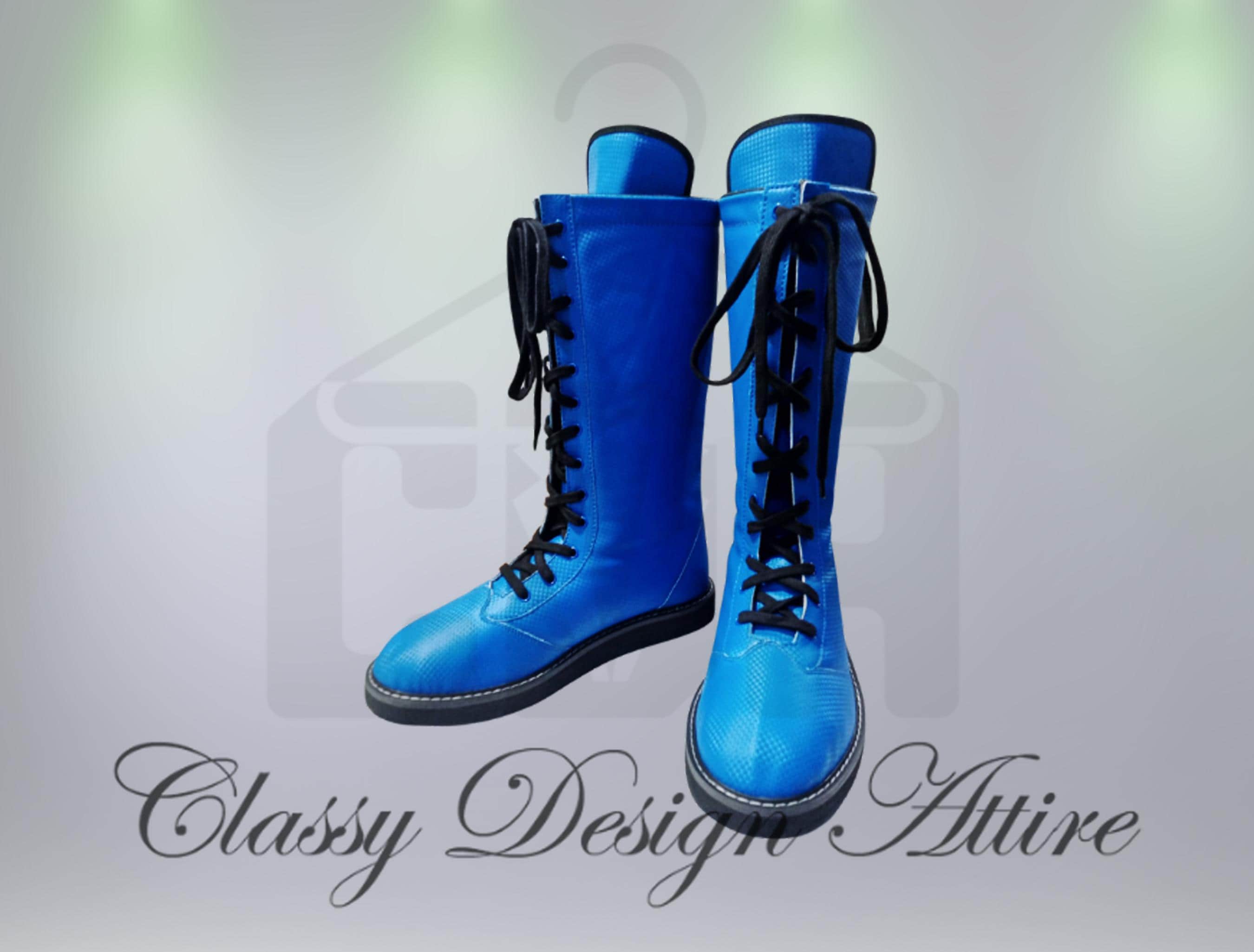 Men's Women Blue Wrestling Boots, Front Laces Up Pro Wrestling Boots…