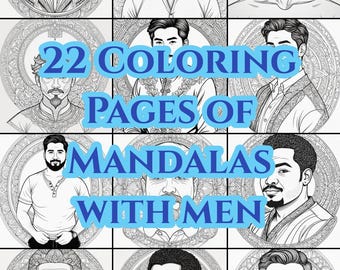 Diverse Men & Mandalas Coloring Book | 22 Relaxing Pages Featuring Ethnic Men and Intricate Mandalas  | Printable Coloring Pages
