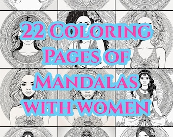 Diverse Women & Mandalas Coloring Book | 22 Relaxing Pages Featuring Ethnic Women with Intricate Mandalas | Printable Coloring Pages