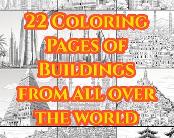 World Architecture Coloring Book for Adults | Stress Relief & Relaxation | 22 Pages of Buildings from Brazil, Japan, Egypt, New York, Dubai