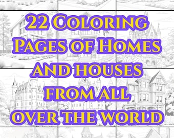Homes & Castles Coloring Book for Adults | 22 Pages Victorian, Modern World Architecture | Stress Relief Relaxation | Cali Thailand New York