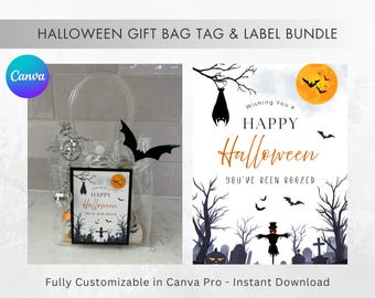 Halloween Gift Bag Tags Printable – Candy Wrappers – Instant Download Party Signs -Skeleton, Pumpkin