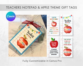 Teachers Notepad & Apple Theme Gift Tags, Printable Tag Realtor Pop-Bys, Back to School, Teacher Appreciation, Thank You, Gift Tag