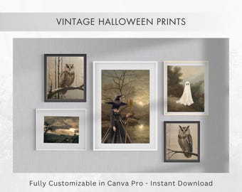 Vintage Halloween Prints – Ghosts, Pumpkins, Owls & Witches – Spooky Printable Decor – Instant Download Fall and Halloween Signs