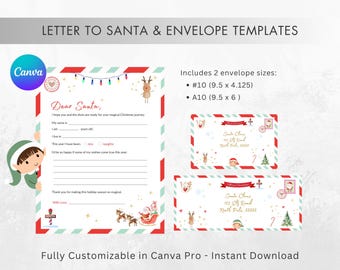 Letter to Santa & Envelope Template Digital Download, Santa Design, Holiday Gift, Holiday Tradition, Holiday Magic, Realtor Pop By
