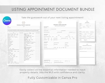 Real Estate Listing Appointment Document Bundle - Listing Input, Digital Download, Customizable, Property Features, Realtor Listing Forms