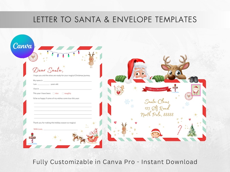 Letter to Santa Envelope Template Digital Download Santa Design