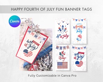 Happy July 4th Favor Tags – Independence Day, Printable Tag Realtor Pop-Bys, BBQ, American Flag, Fireworks, Pinwheel, Ice Cream, Gift Tag