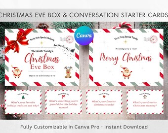 Christmas Eve Box Digital Download, Printable Gift, Santa and Reindeer Designs, Conversation Starter Cards, Family Gift, Santa's Key
