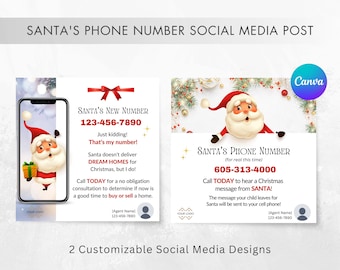 Santa's Phone Number Facebook Post - Real Estate Facebook Templates - Boost Engagement, Christmas, Gain Followers