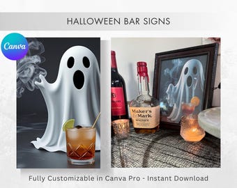 Halloween Bar Signs Printable – Ghosts, Vampires & Witches – Spooky Drink Station Decor – Instant Download Party Signs