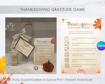 Printable Gratitude Dice Game | Thanksgiving Family Game | Kids & Adult Versions | Pop-By Gift | Roll and Remember | Fall Activity