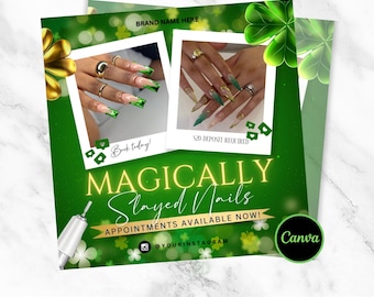 St. Patrick's Day Nail Flyer | Editable Canva Template