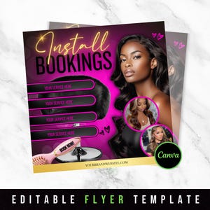 Install Booking Flyer | Hair Stylist Promo | Wig Install Flyer | Beauty Business Template | Editable Canva Flyer | Salon Promo