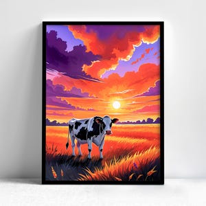 Cow at Sunset Wall Art – Farm Life Beauty, Ideal for Kitchen, Country Decor, or Animal Lover Gifts