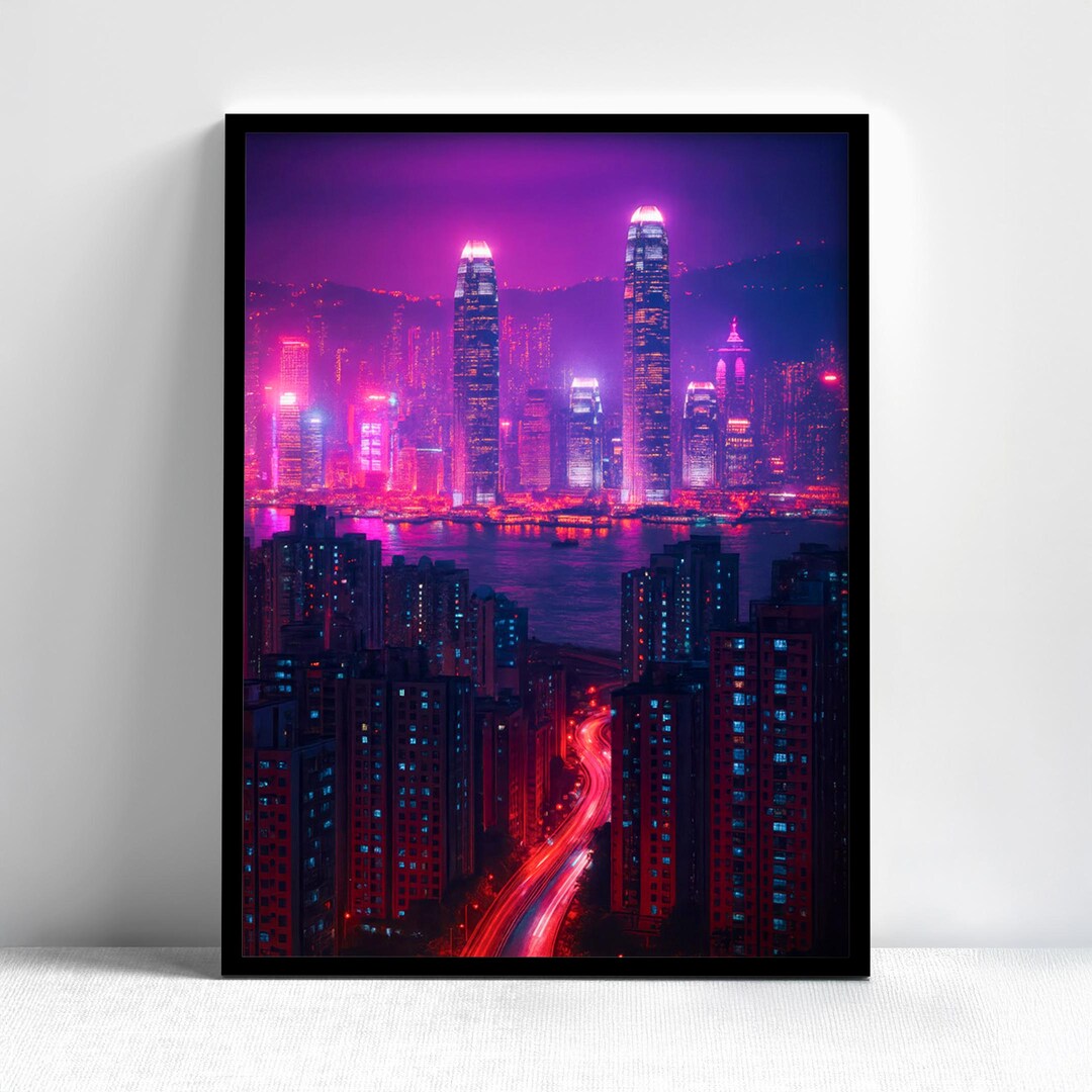 Synthwave City Lights Art Print: Abstract Vaporwave Decor - Etsy