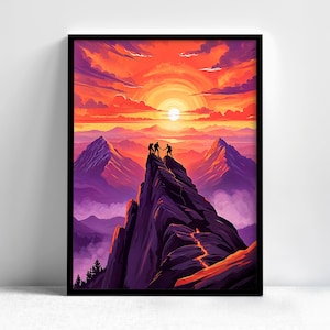 Sunset Mountain Climbing Wall Art – Inspiring Nature Print, Perfect for Adventure Lovers and Outdoor Home Decor
