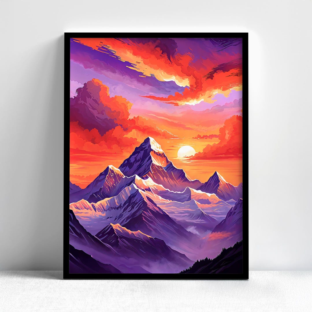 Mountain Sunset Wall Art – Stunning Purple Sky and Peaks, Perfect for ...