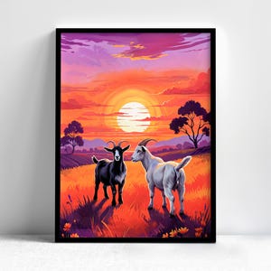 Goats at Sunset Wall Art – Wholesome Farm Scene, Perfect for Animal Lovers or Cozy Country Decor