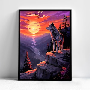 Wolf Sunset Wall Art – Bold Animal Silhouette, Perfect for Strength & Wilderness-Inspired Home Decor