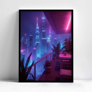 Cyberpunk Cityscape - Synthwave Framed Wall Art - by Artica Prints