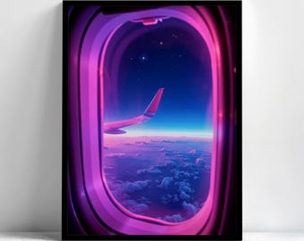 Airplane Window View Art Print: Dreamy Flight, Atmospheric Travel Poster (Premium Quality Print)