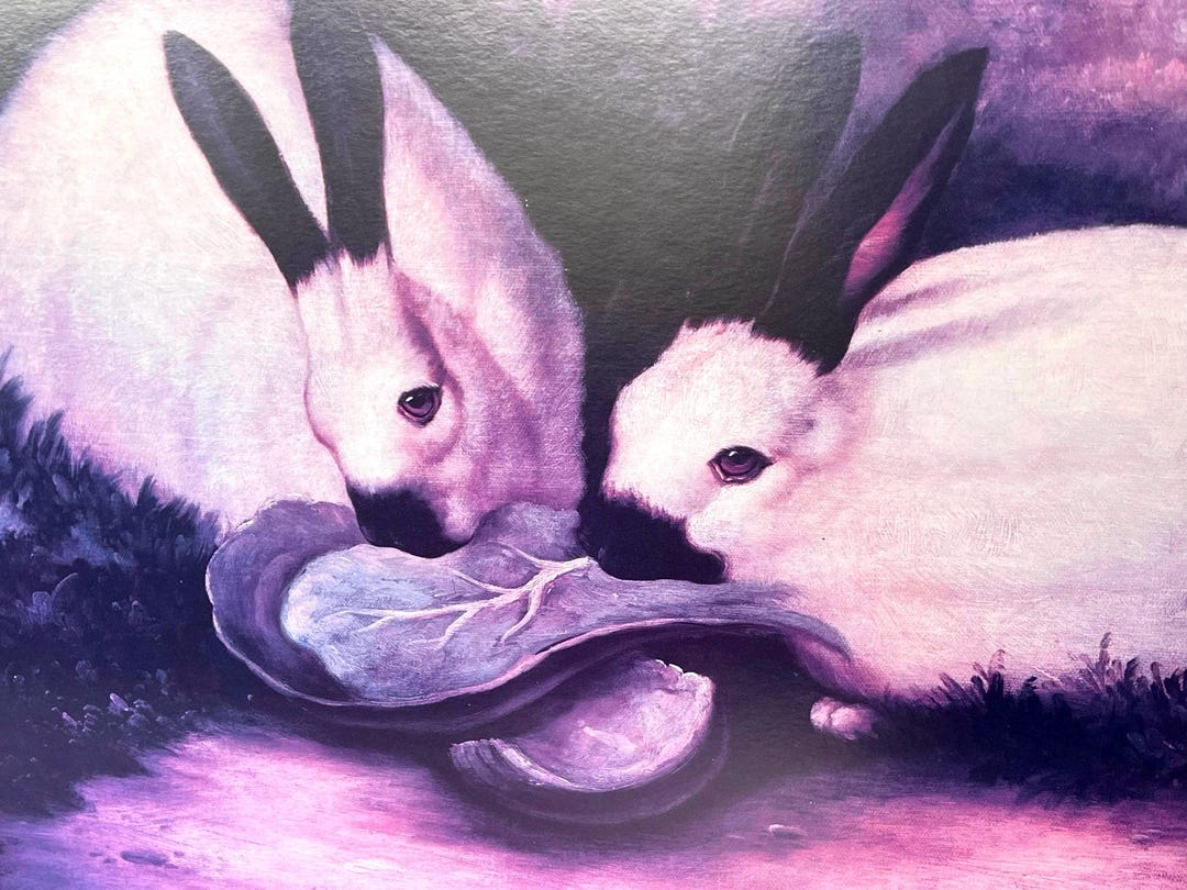Two Himalayan Rabbits Vintage Framed Lithograph by P. Rolence, Mid