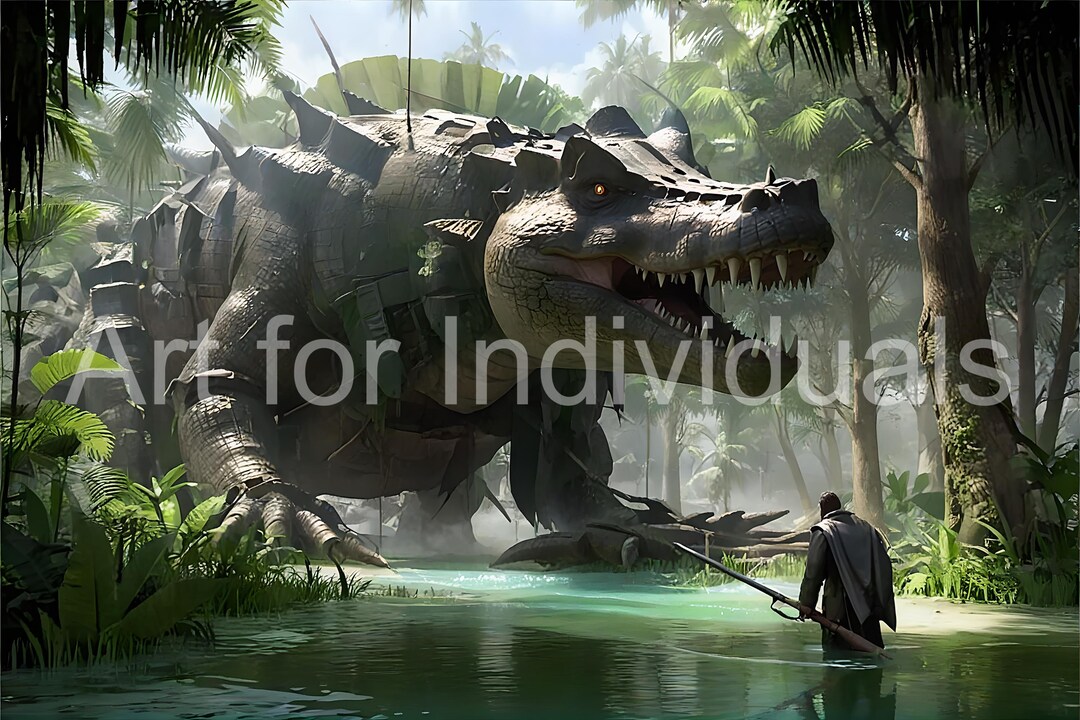 Jungle Behemoth Wall Art – Giant Crocodile Creature Fantasy Print ...