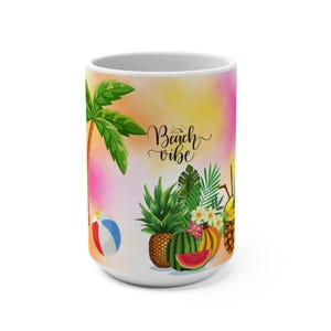 Tropical Beach Mug: Colorful Summer Drinkware, 15oz Ceramic