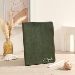 Étui en cuir vert olive pour iPad Air 6 11" et 13", iPad Mini 7, iPad Pro 2022, étui personnalisé pour iPad, housse pour iPad 12,9"