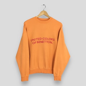 Vintage United Colors Of Benetton Orange Sweaters Small Benetton Embroidered Spell Out Logo Pullover Benetton Racing F1 Sweatshirt Size S