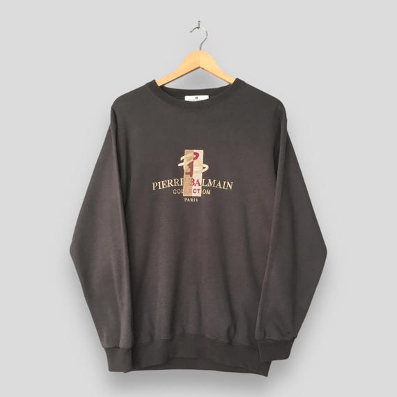 Balmain, Vintage 90s Pierre Balmain Collection Brown Sweatshirt Medium Pierre Balmain Embroidery Logo Crewneck Balmain Paris Jumper PB Sweater Size M
