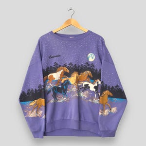 Vintage 1990s Colorado Westerner Purple Sweatshirt 2XLarge Wild Horses Running Ranch Mirror Printed Graphic Crewneck Colorado Sweater 2XL