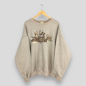 Vintage Teddy Bear Apple Camping Sweatshirt XLarge Teddy Bear Art Graphics Printed Crewneck Teddy Bear Joy Lover Preppy Sweater Size XL