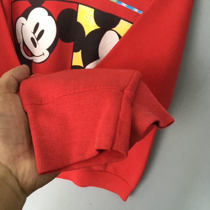 Vintage 90s Disney Mickey Mouse Red Sweatshirt Medium Mickey Mouse Faces Grid Printed Graphic Crewneck Walt Disney Disneyland Sweater Size M image 4