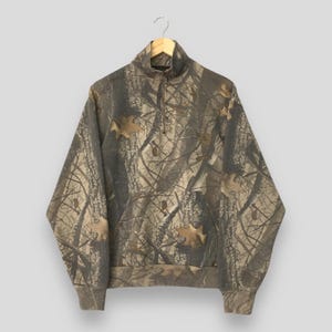 Vintage Liberty Camouflage Half Zipper Sweatshirt Medium Real Tree Hunting Pullover Mossy Oak Printed Jumper Camo Forest Leaves Sweater M