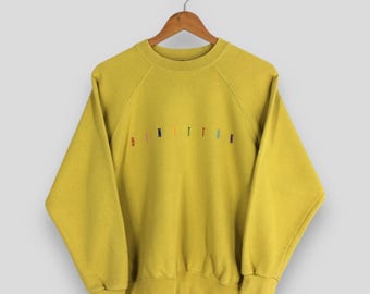 Vintage United Colors Of Benetton Yellow Sweatshirt Medium Benetton Embroidered Spell Out Logo Pullover Benetton Racing F1 Sweater Size M