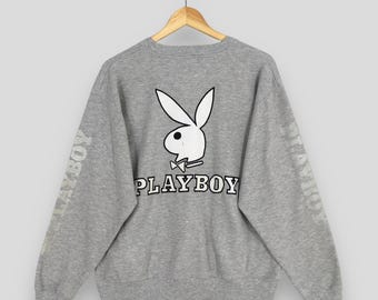 Vintage Y2K Playboy Bunny Grey Sweatshirt Large Streetwear Playboy Jumper Playboy Big Logo Embroidered Pullover Playboy Women Sweater Size L