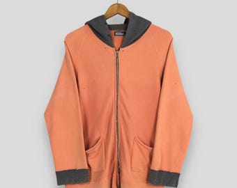 Men's Vintage 80's Waffle Lined Bright Orange Zip up Hoodie
