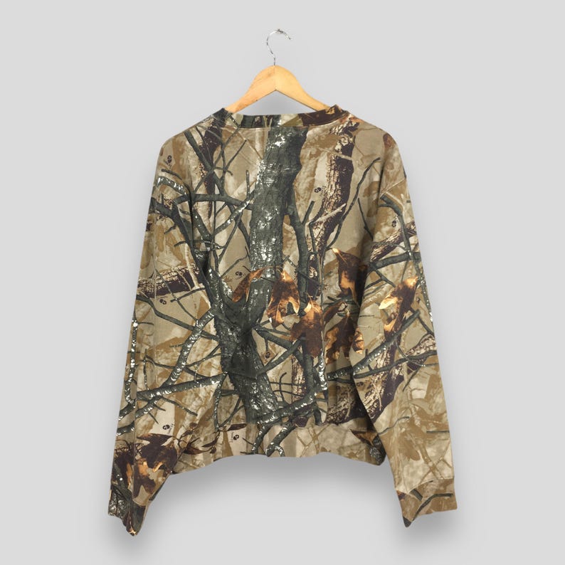 Vintage Outfitter Ridge Mossy Oak Camo Sweatshirt XLarge Outdoor Camouflage Real Tree Hunting Crewneck Mossy Oak Forest Jumper Sweater XL image 6
