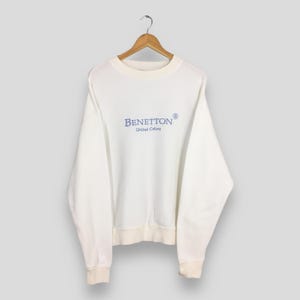 Vintage United Colors Of Benetton White Sweatshirt Small UCB United Colors Benetton Racing Crewneck Benetton Embroidery Spell Out Sweater S