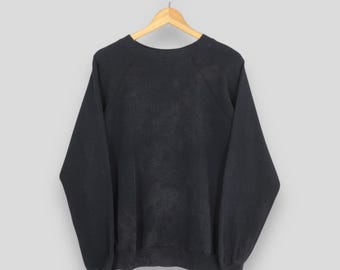 Vintage 90s Hanes Plain Black Sweatshirt Large 80s Retro Sportswear Blank Jumper Hanes Crewneck Sun Faded Minimalist Pullover Sweater L