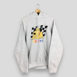 Vintage Nascar Wacky Races Gray Hoodie Sweatshirt Large Nascar Muttley Cartoon Laughs Printed Crewneck Nascar Checkered Flag Sweater Size L