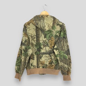 Vintage Mossy Oak Camo Hoodie Sweatshirt Medium Utomhus Kamouflage Äkta Träd Jakt Crewneck Skogskamouflage Tryckt Militär Dragkedja Tröja M bild 7